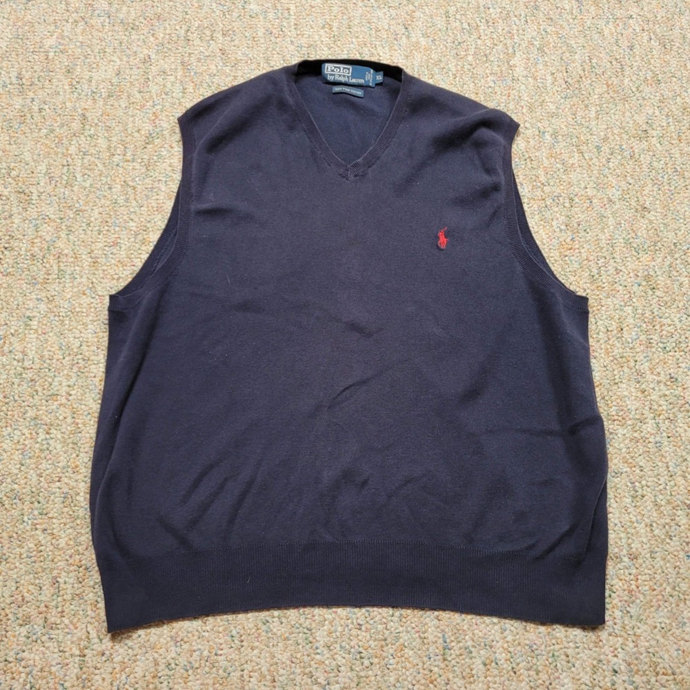 Polo Ralph Lauren Sweater Vest Mens XL Navy Blue Pima Cotton‎ V-Neck Preppy Logo